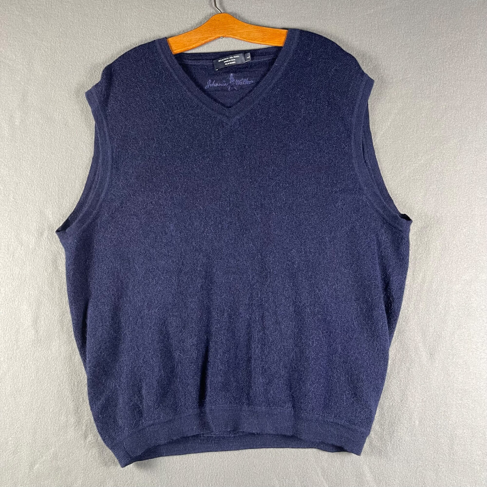 Vintage Johnnie Walker Sweater Vest Mens Large Blue Alpaca Tercel V Neck Blue